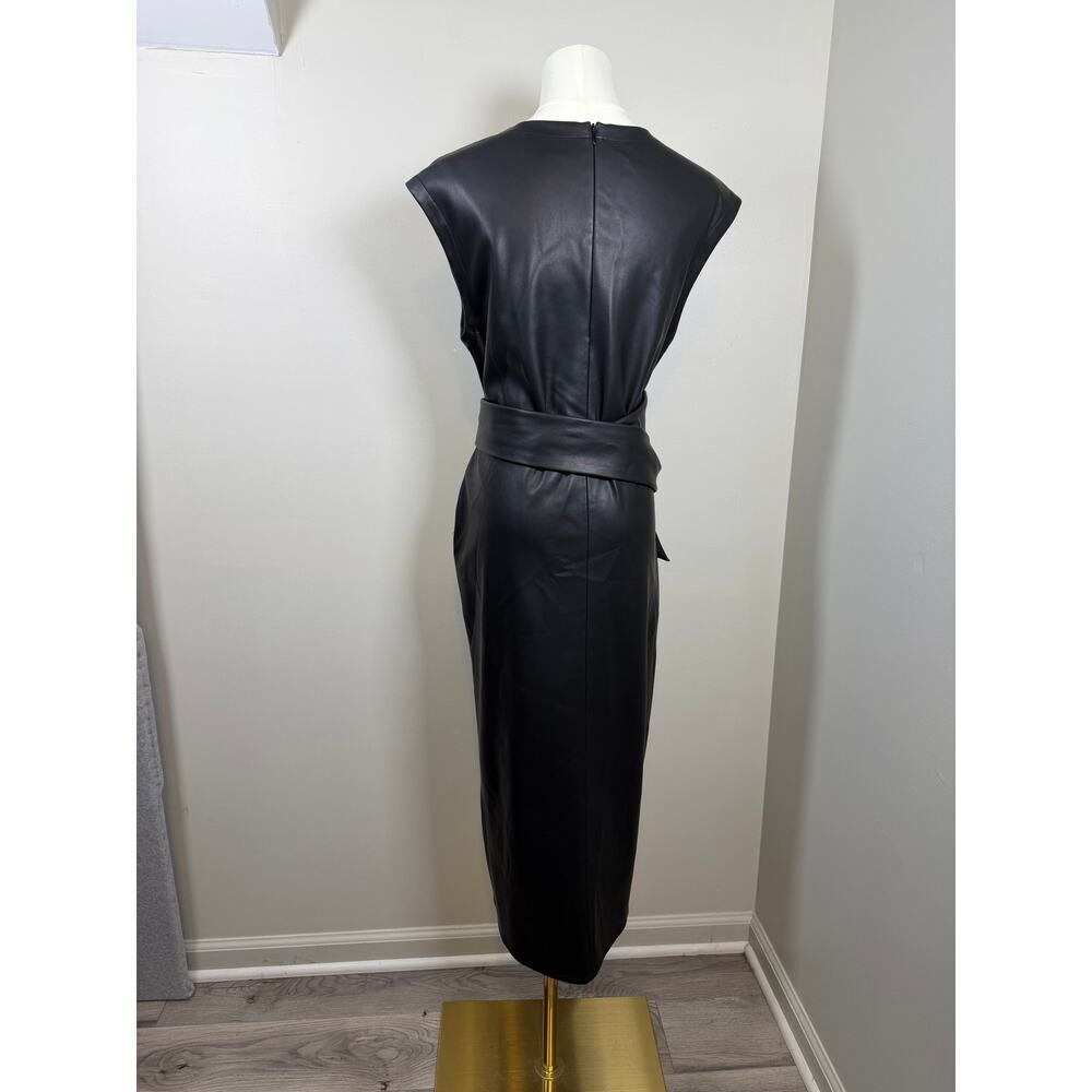 Modern Citizen Pilar Vegan Leather Tie-Front Dress Sleeveless Black LBD - Picture 4 of 12